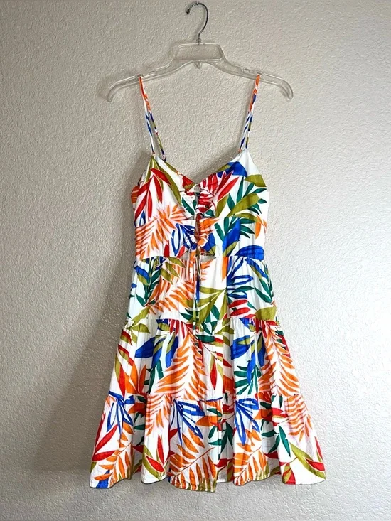 Illa Illa Tropical Leaf Print Spaghetti Strap Mini Sundress Sz S - Picture 13 of 13